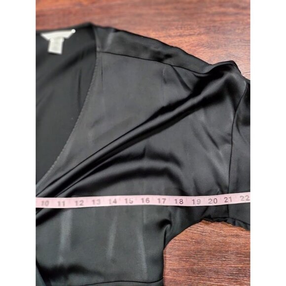 H&M Fringe-Trimmed Satin Surplice Whimsy Boho Festival Wrap Dress Black Medium - Picture 9 of 11